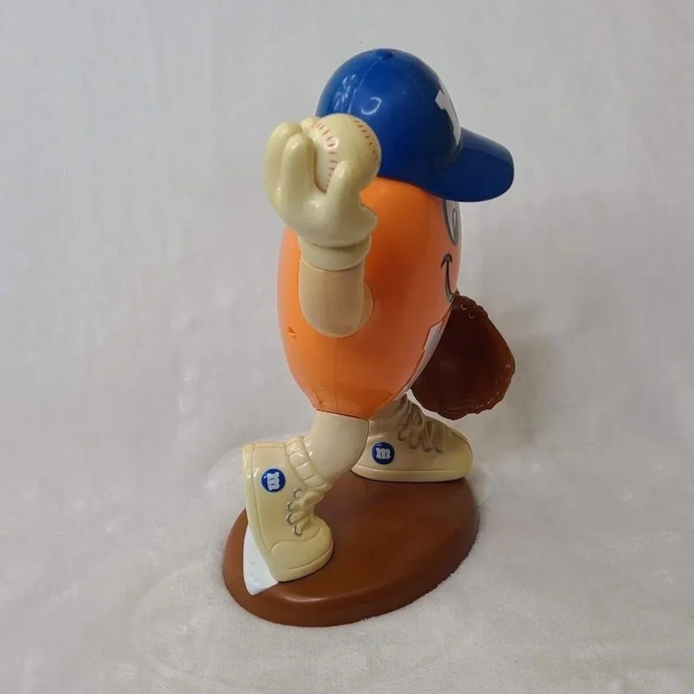 M&M's Sport Baseball Player Orange Candy Dispenser Limited Edition Blue Hat